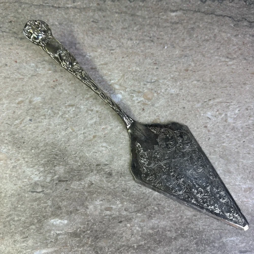 Vintage Silverplated Pie Cake Server with Intricate Engraving Made In Italy Rose